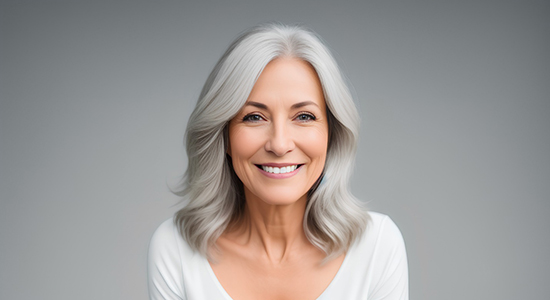 older woman with white hair smiling