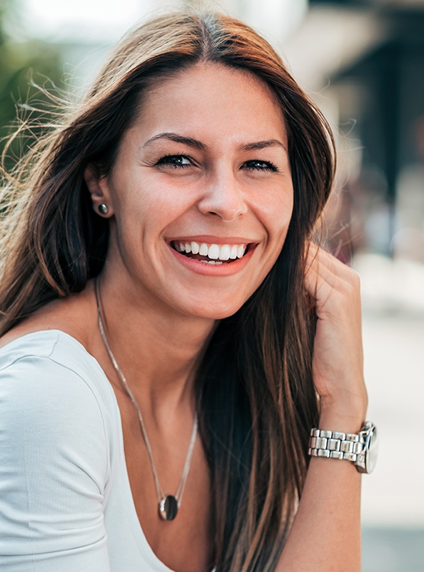 Woman with gorgeous smile after teeth whitening